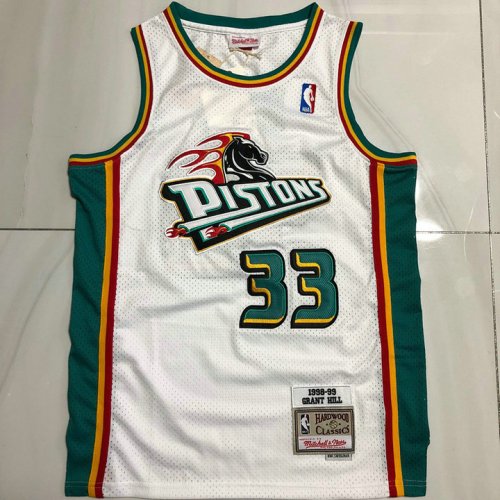 Maillot de Basket #33 Hill Pistons Vintage authentique Blanc